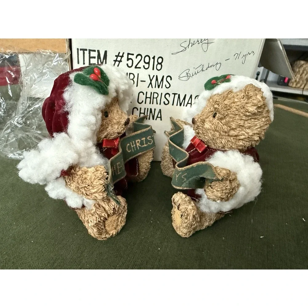 2‎ Happy Holiday Merry Christmas Teddy Bear Resin Figures 4